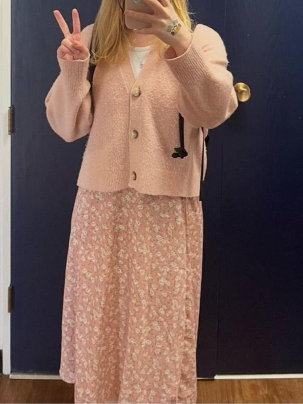 Pink floral midi skirt